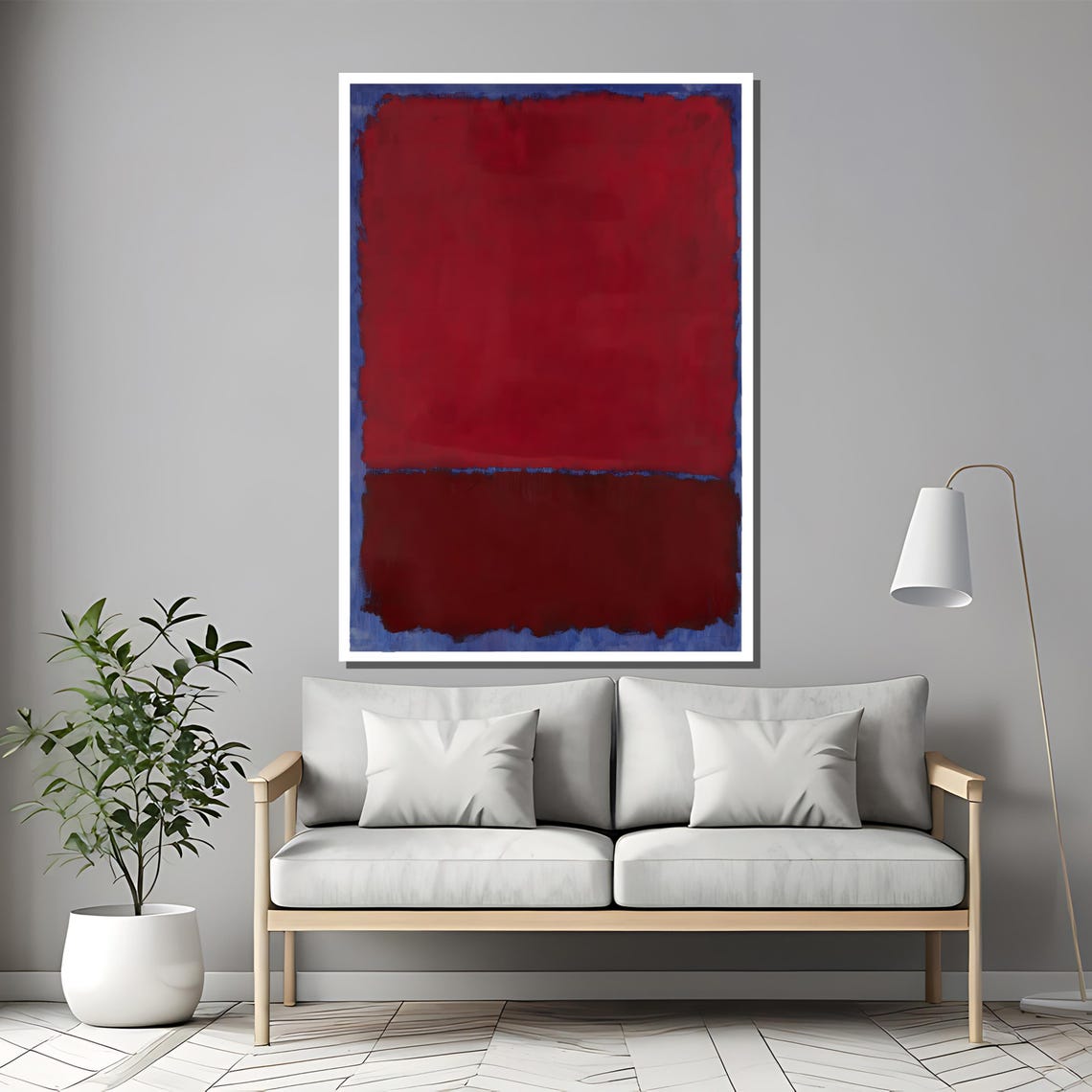 Rothko-Style Burgundy Red Blue Edged Color-Field Abstract Poster - Image 2