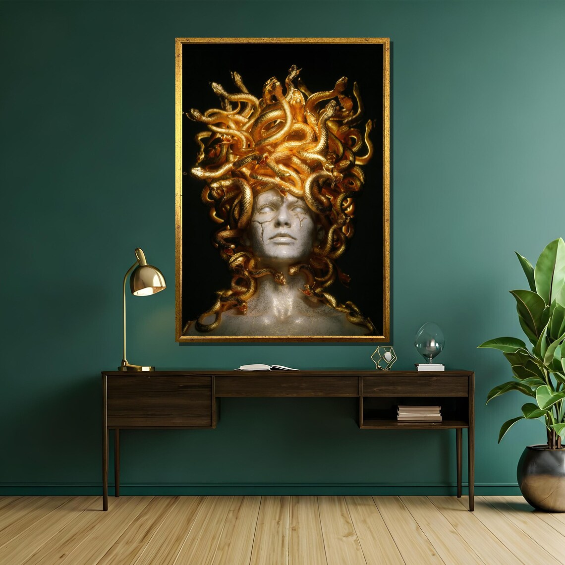 Golden Medusa Mythology Sculpture With Gold Serpent Hair Poster - Image 5