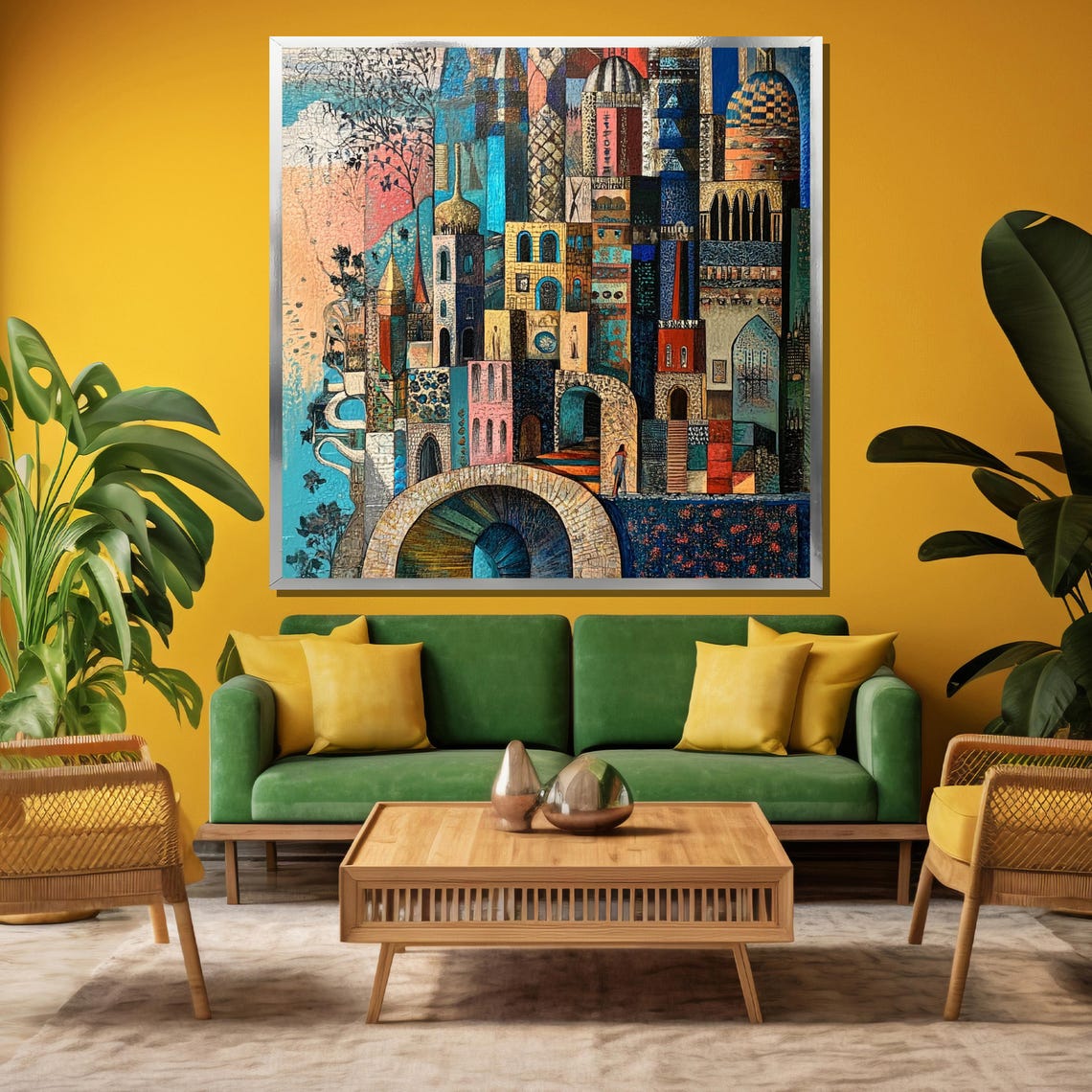 Vibrant Fantasy Cityscape Abstract Colorful Mosaic Town Poster - Image 3