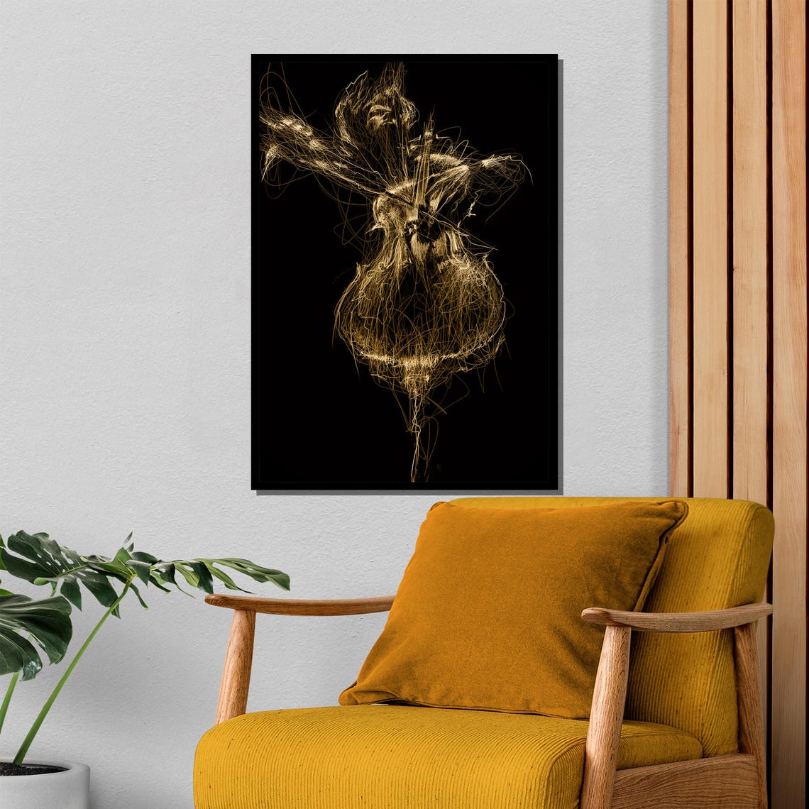 Golden Line Art Dancer on Black Scribble Sketch Dance Poster - Image 4
