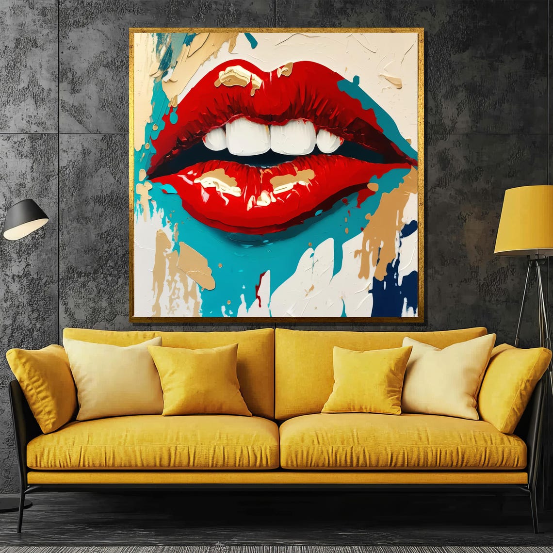 Bold Red Lips, Modern Pop Art Decor