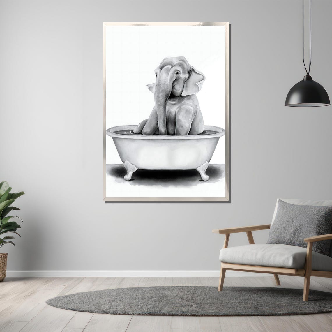 Adorable Baby Elephant Relaxing In A Vintage Clawfoot Tub Poster - Image 3
