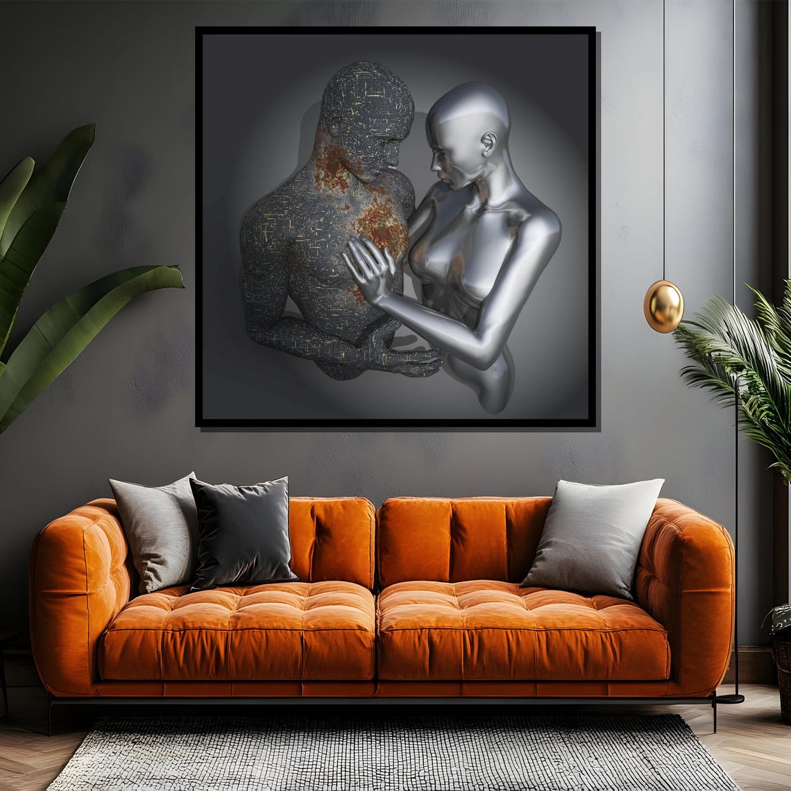 Rust And Chrome Metallic Lovers Embrace Haunting Digital Art Poster - Image 4