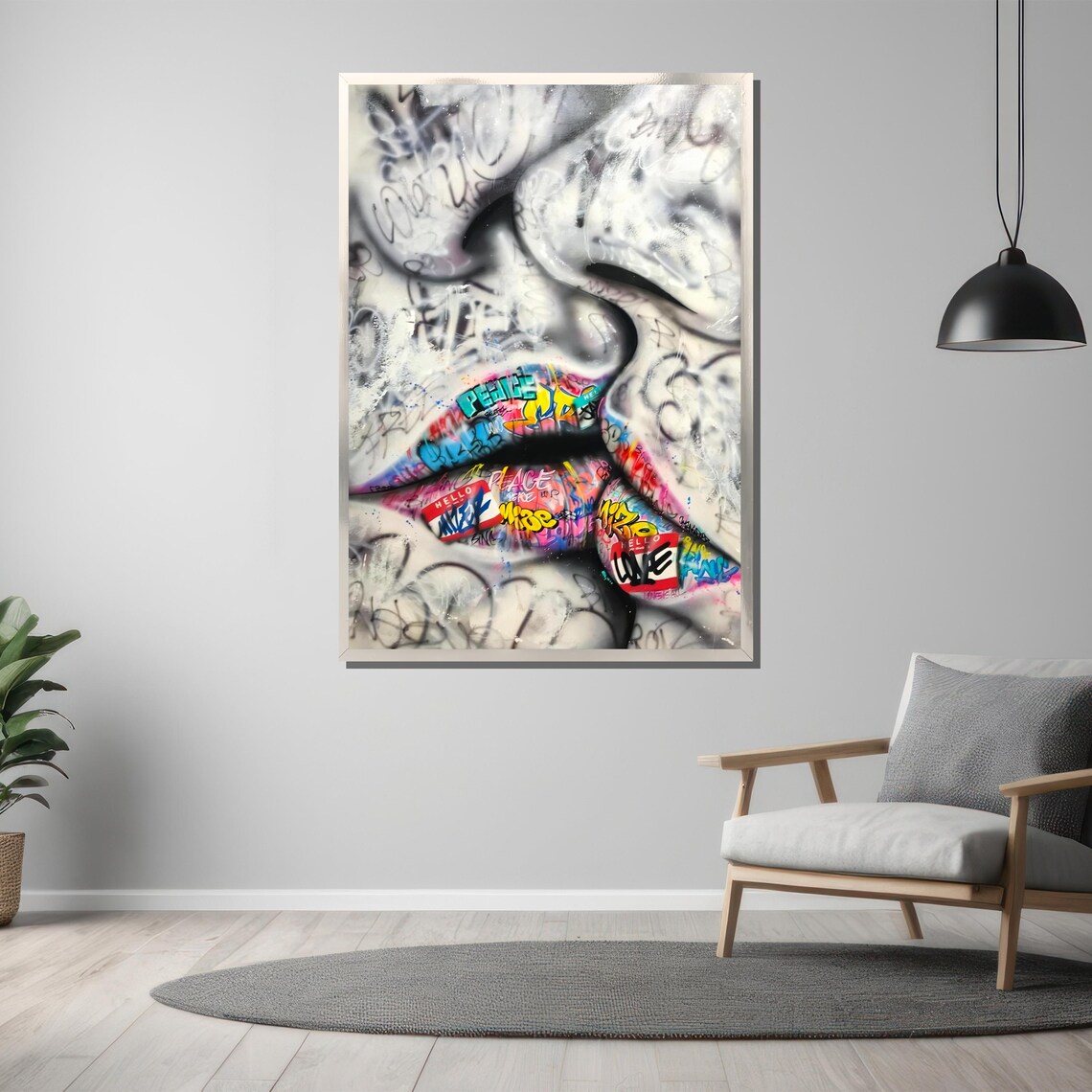 Graffiti Lips Peace Close Up On Marble Face Street Art Poster - Image 3