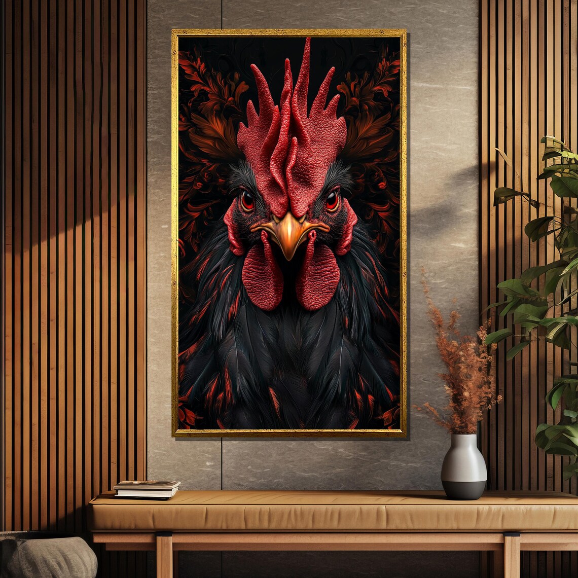 Crimson King Majestic Black Red Rooster Portrait Rustic Farm Poster - Image 5
