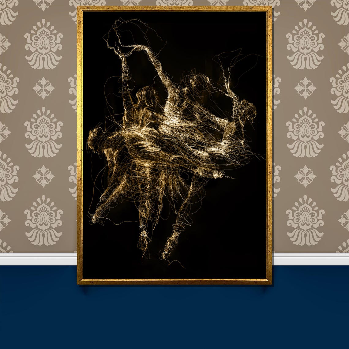 Golden Ballet Dance Painting Abstract Light Art For Dance Enthusiasts Unique Gift For Home Or Studio Wall Decor