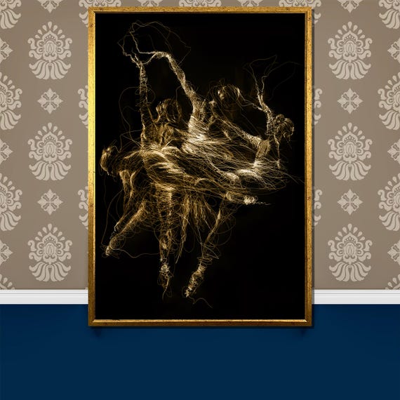 Golden Ballet Dance Painting Abstract Light Art For Dance Enthusiasts Unique Gift For Home Or Studio Wall Decor