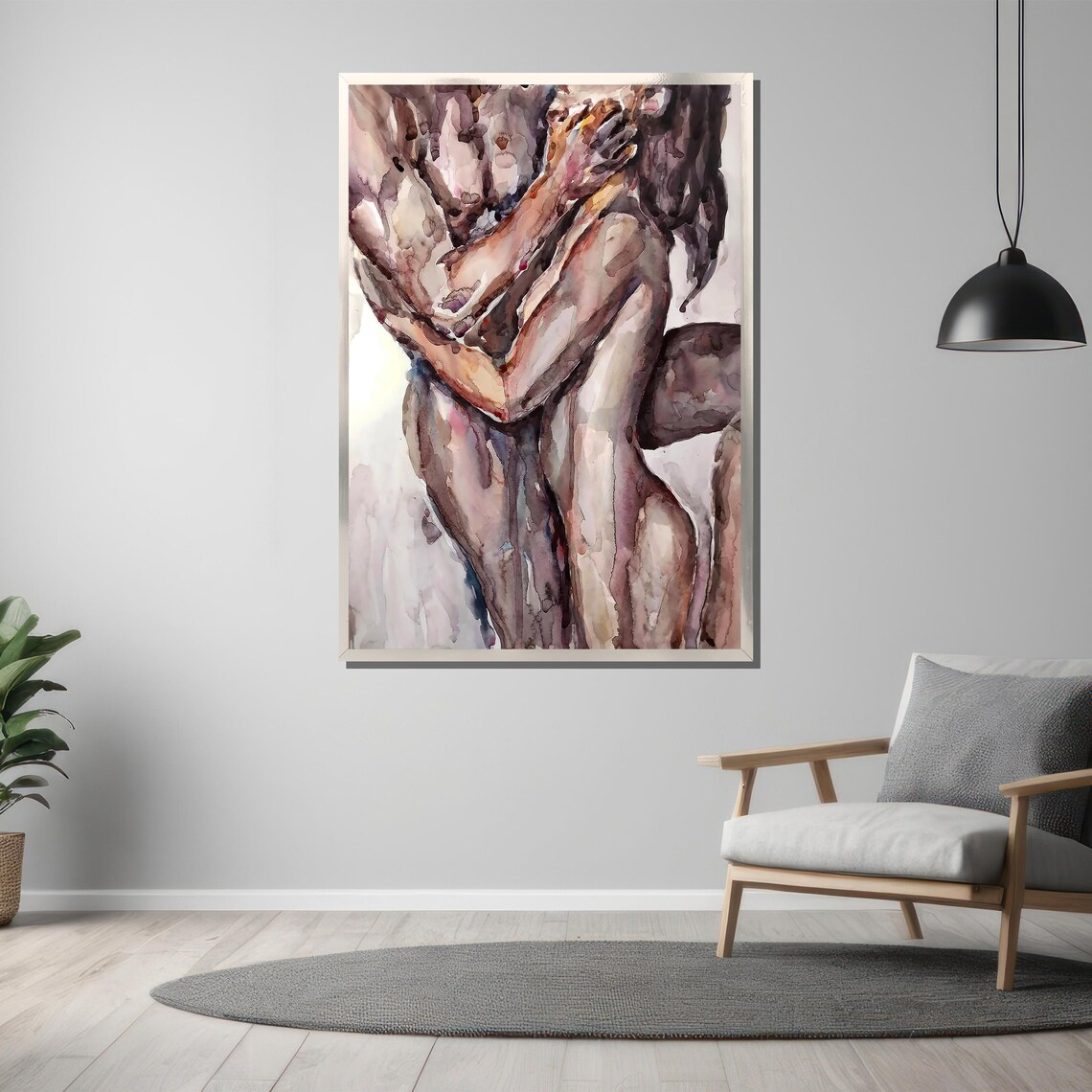 Passionate Lovers Embrace, Abstract Romantic Wall Art Print - Image 3