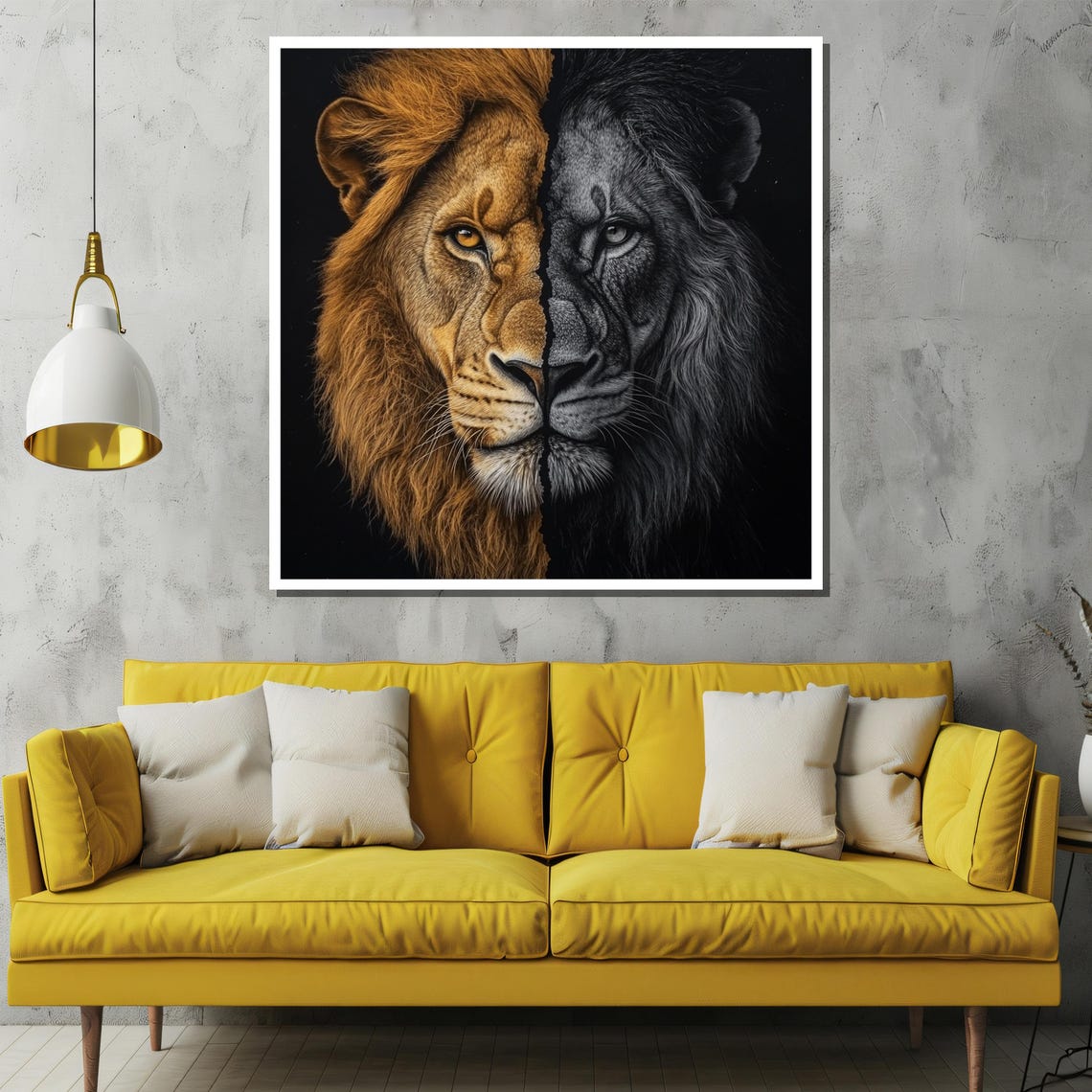 Lion Face Split Half Color Half Black and White Duality Poster - Image 2