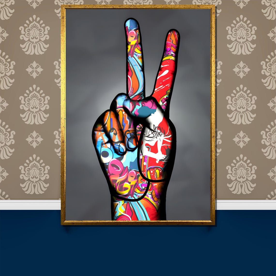 Graffiti Peace Sign Hand Pop Street Art Colorful Elegant Poster