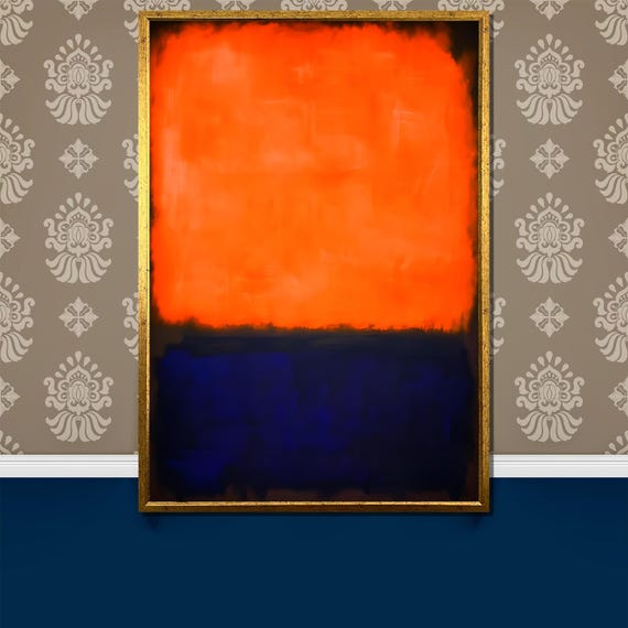 Vibrant Mark Rothko Painting Bold Orange And Deep Blue Color Blocks For Unique Home Decor Gift