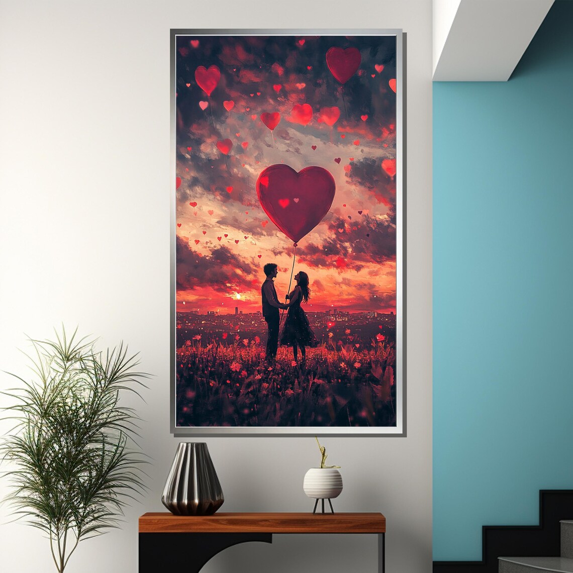 Forever Yours Couple With a Heart Balloon in the Sunset Sky Poster - Image 3