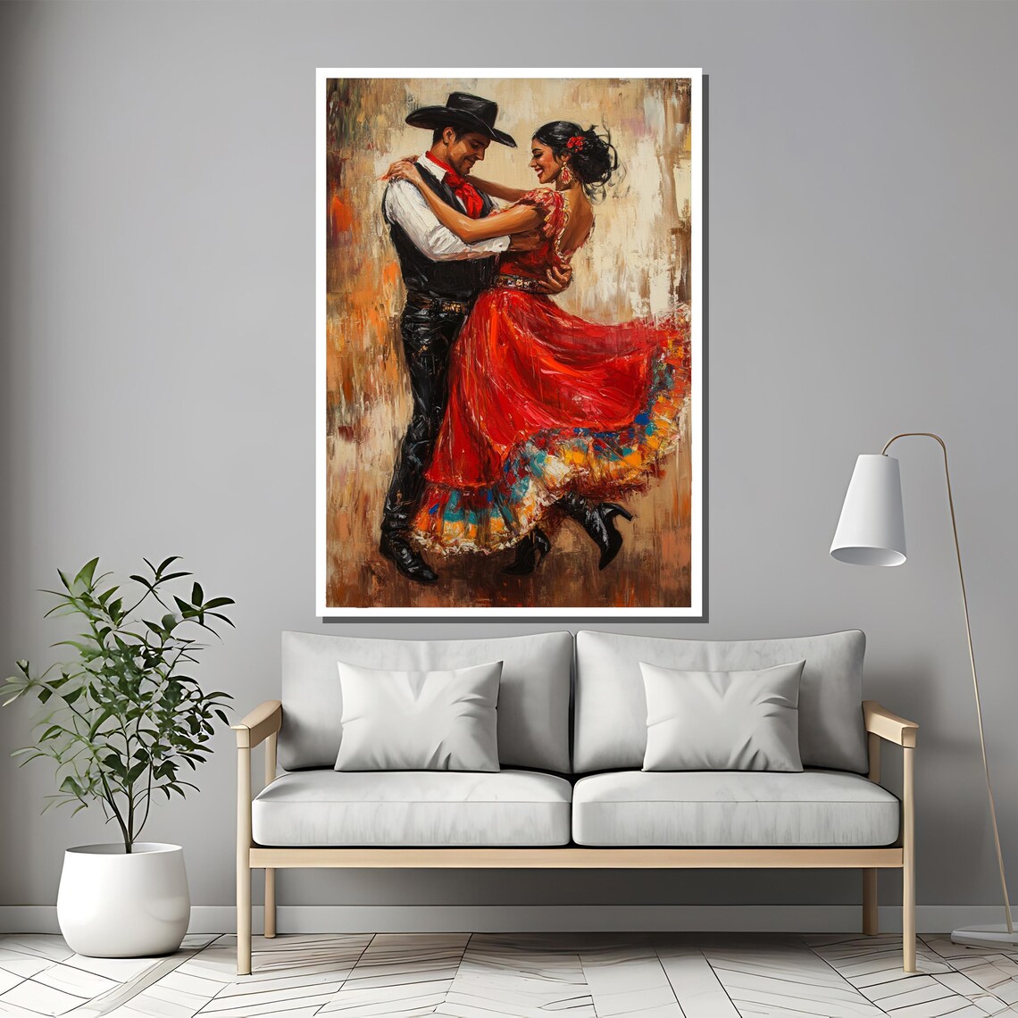 Mexican Folkloric Dance Couple In Red Dress And Charro Hat Painting Poster - Image 2
