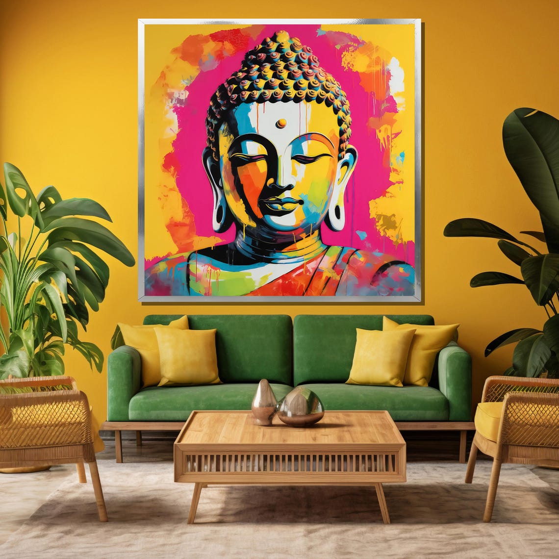 Pop Art Buddha in Hot Pink and Yellow Bold Zen Artwork Poster - Image 3