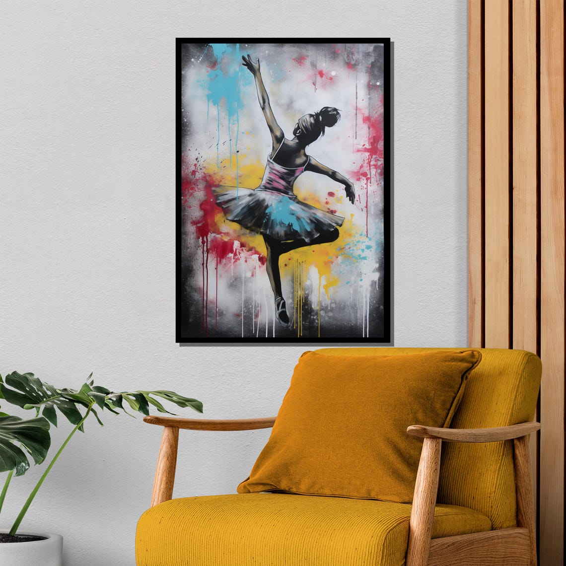 Graffiti Ballerina with Colorful Paint Drips Urban Art Poster - Image 4