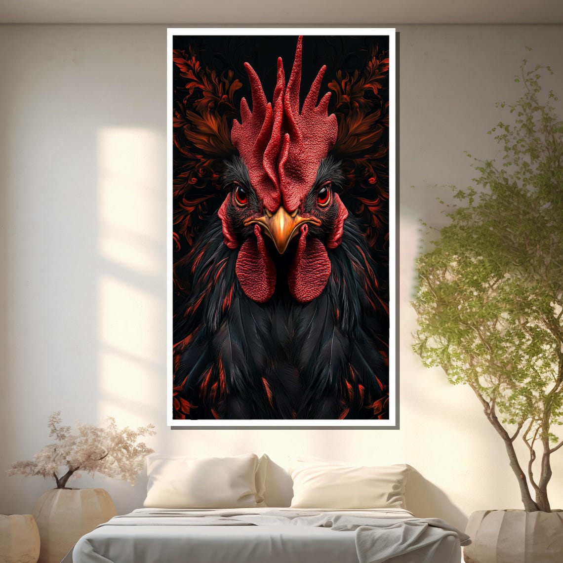 Crimson King Majestic Black Red Rooster Portrait Rustic Farm Poster - Image 2