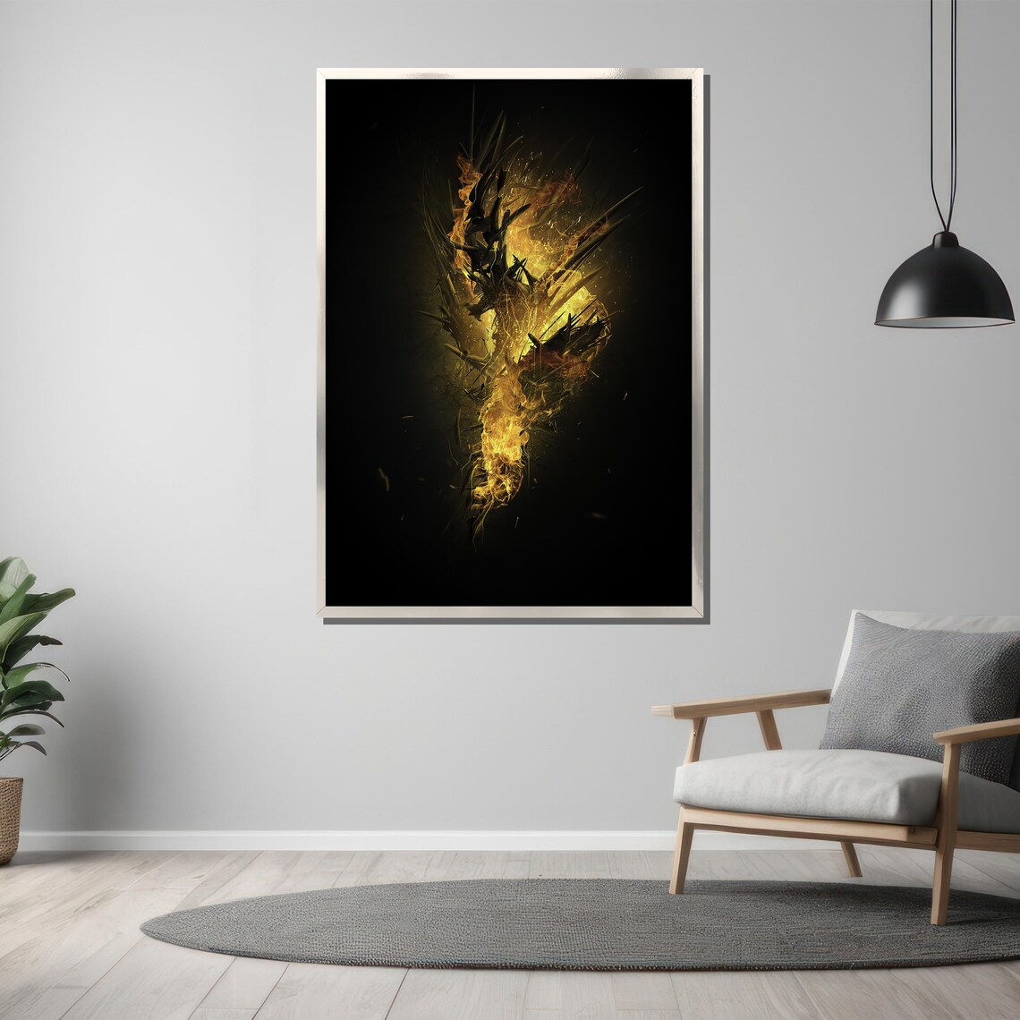 Dark Fiery Dragon Abstract Fantasy Black and Gold Flames Poster - Image 3