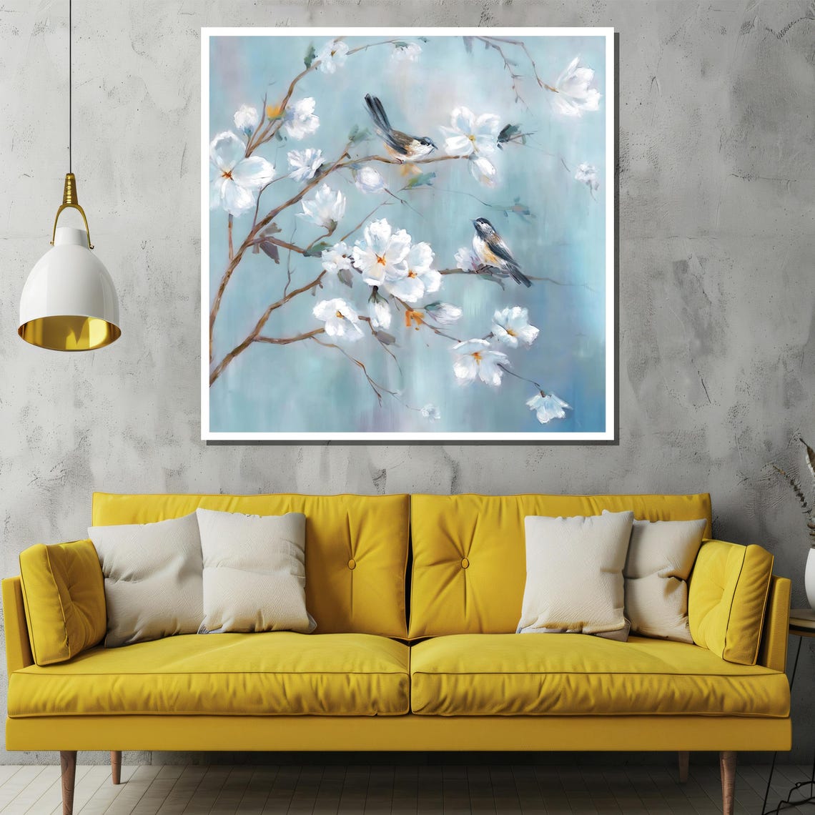 Songbirds Perched on White Blossoming Branches Nature Poster - Image 2