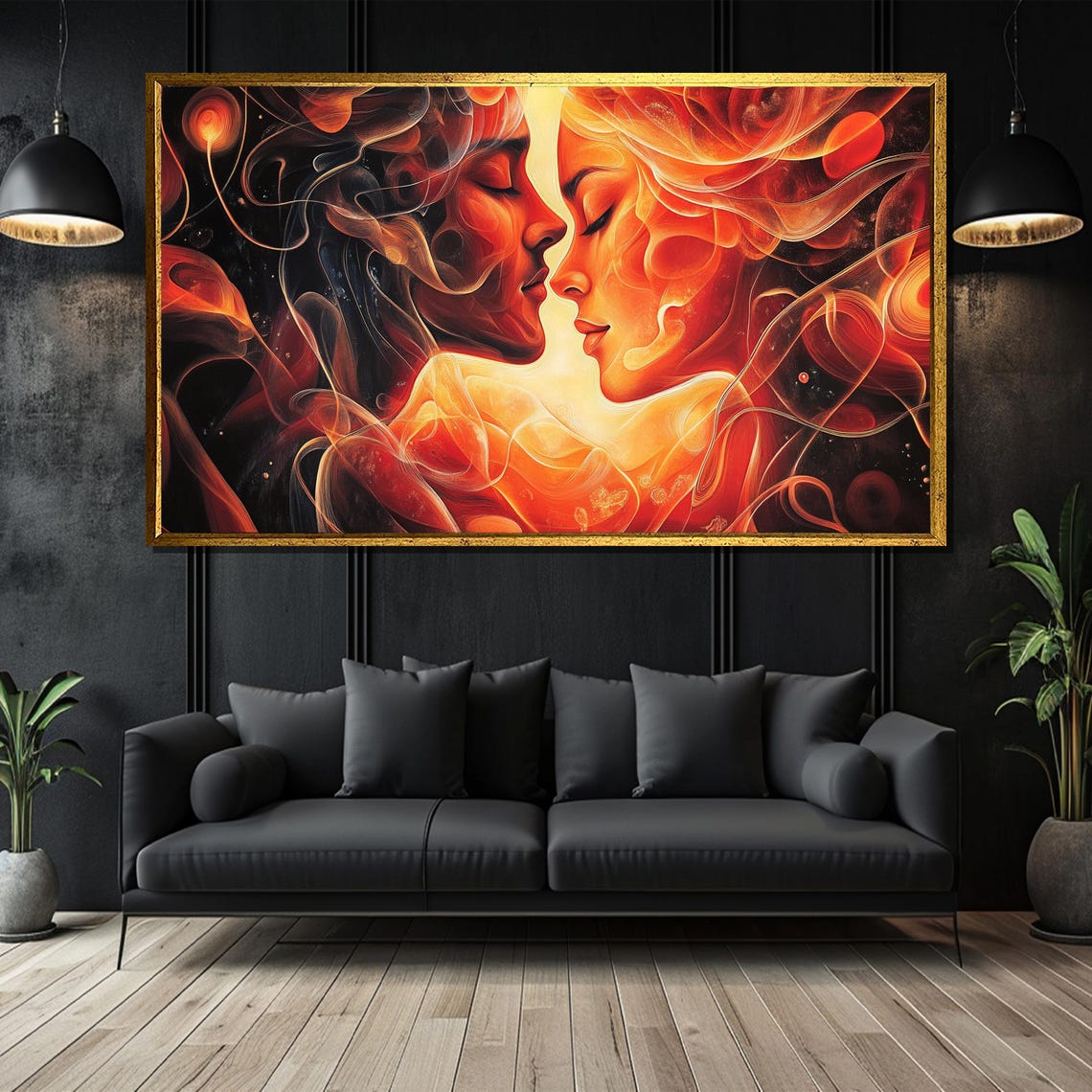 Fiery Ethereal Lovers Abstract Couple Faces Surreal Passion Poster