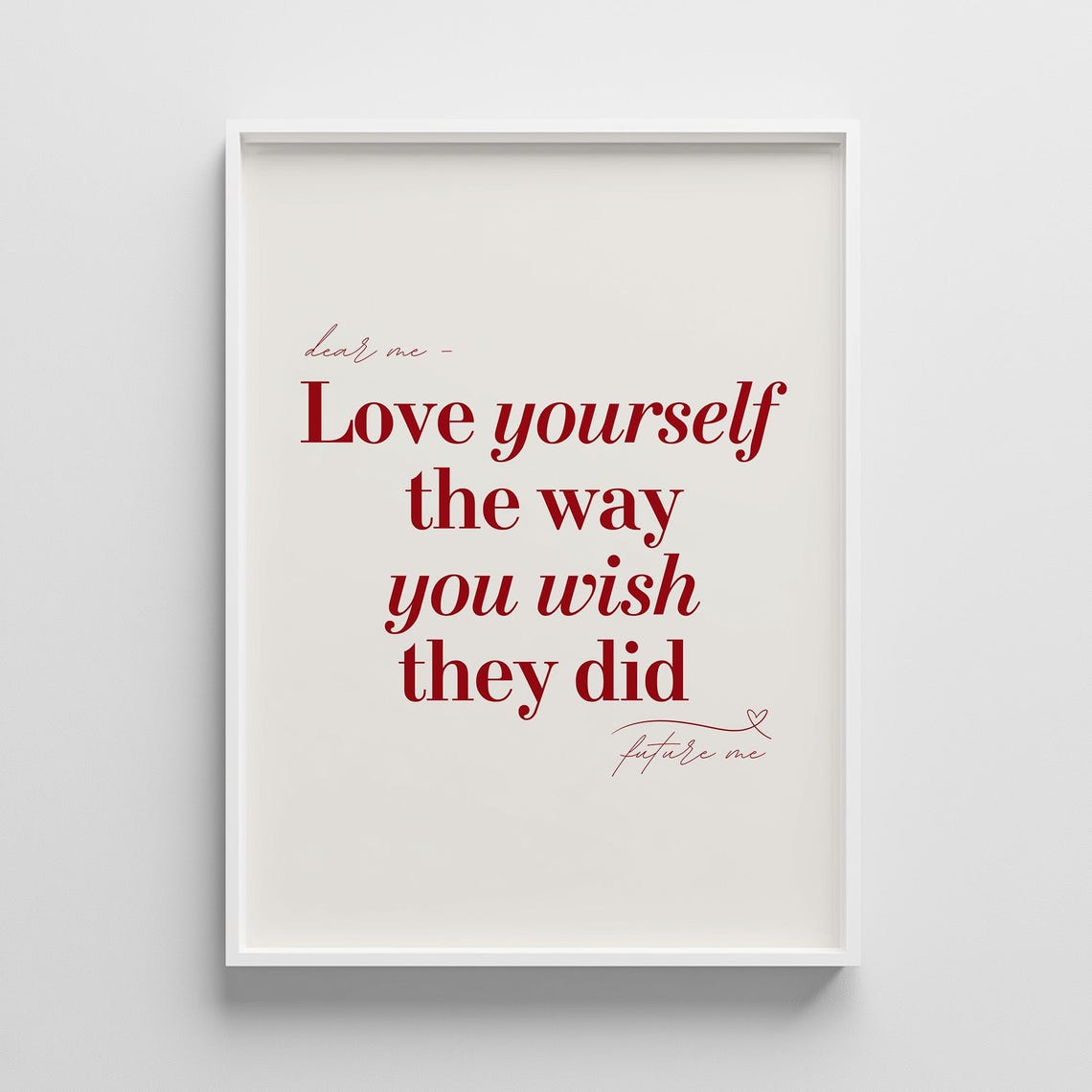 Love Yourself Quote Print Red Minimalist Affirmation Poster