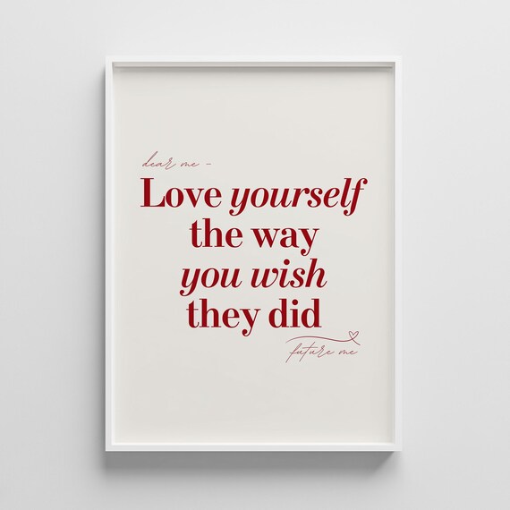 Love Yourself Quote Print Red Minimalist Affirmation Poster