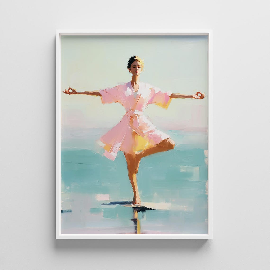 Yoga Woman Print Pastel Kimono Zen Beach Art
