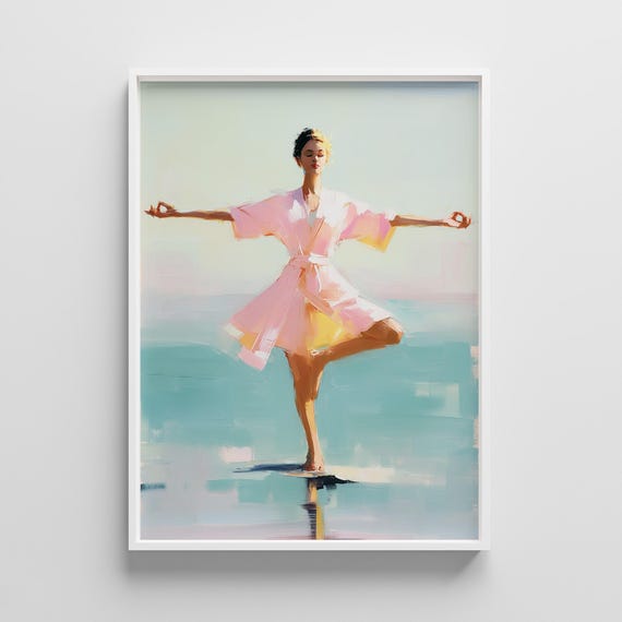 Yoga Woman Print Pastel Kimono Zen Beach Art