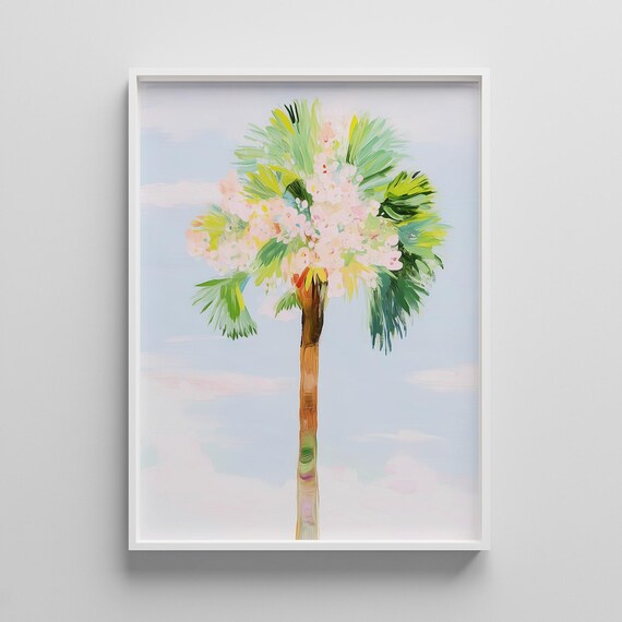 Minimalist Palm Tree Pastel Painting Tropical Coastal Art Poster
