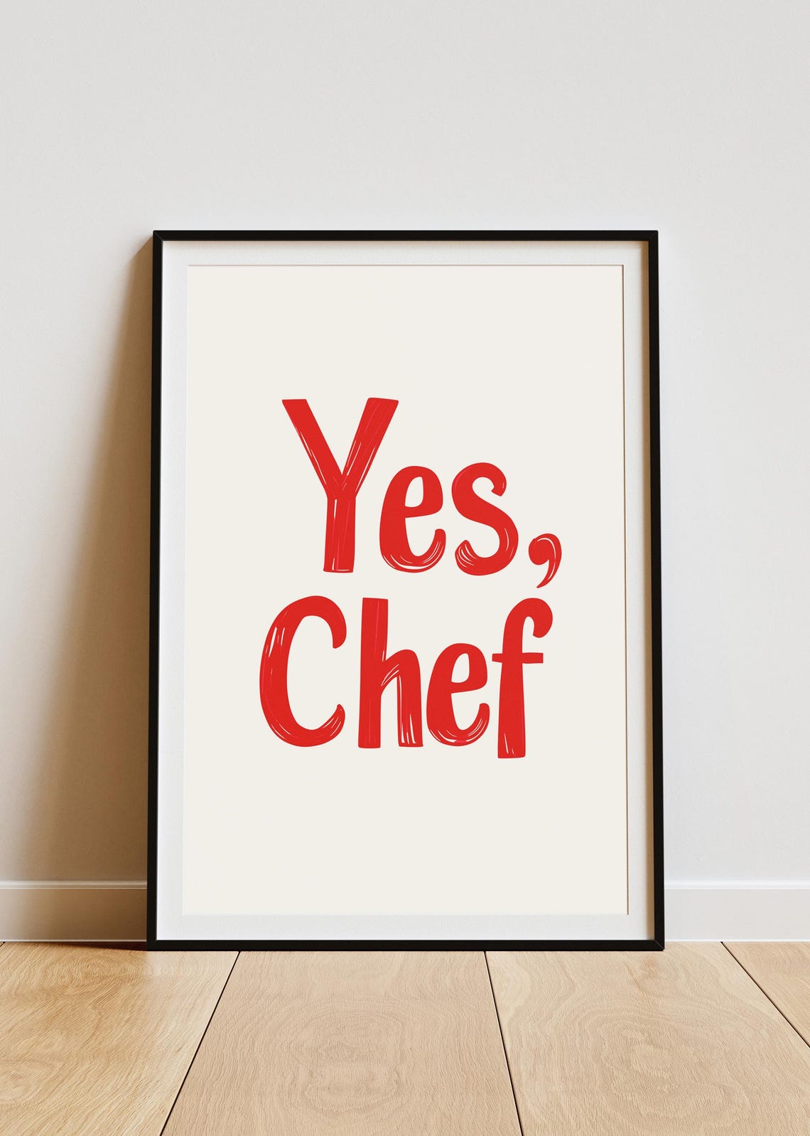 Yes Chef Red Hand Lettered Kitchen Quote Wall Decor Art Poster