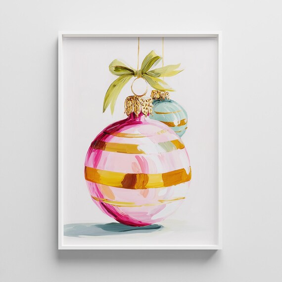 Pink Gold Christmas Ornament Baubles Watercolor Painting Poster