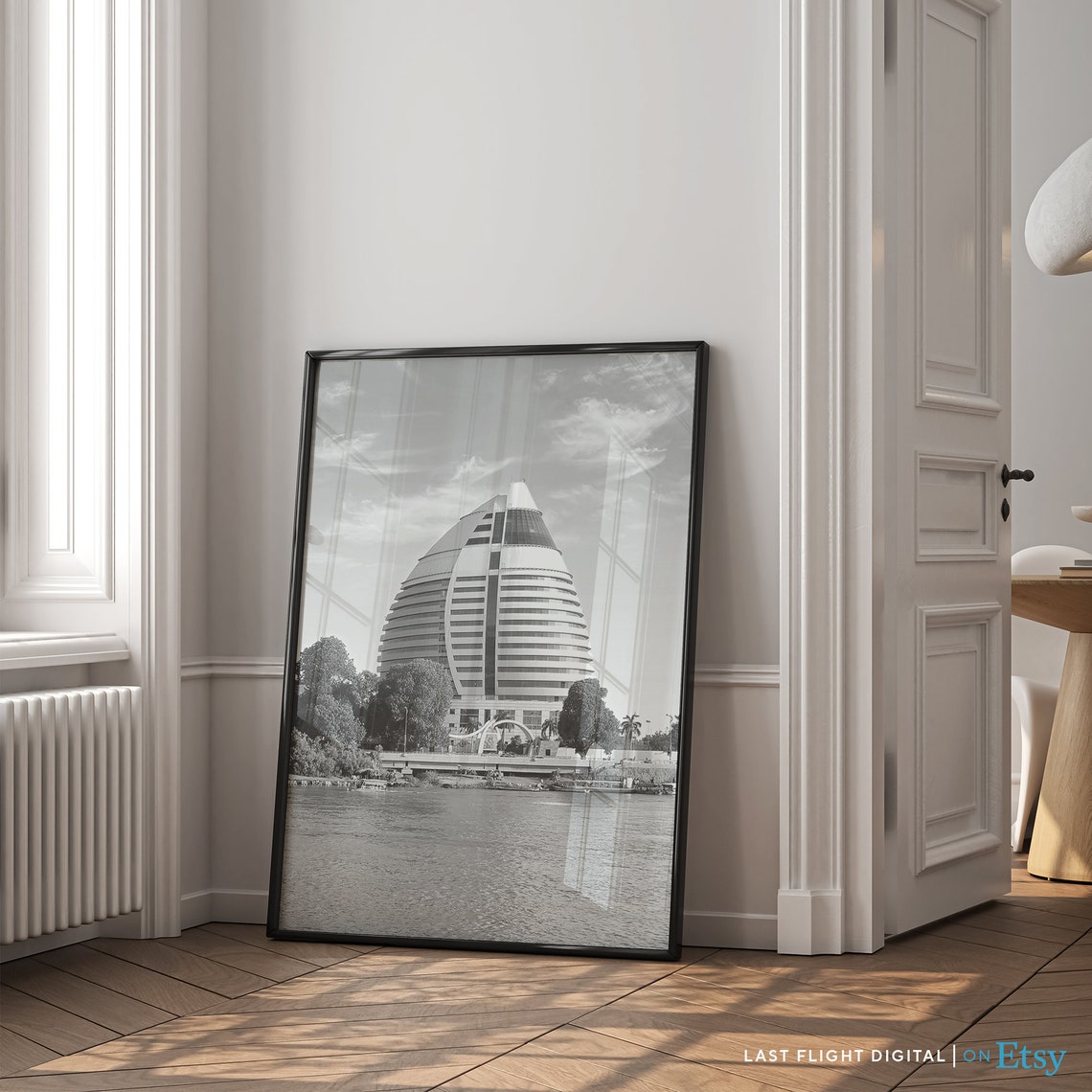 Khartoum Sudan Burj Al Fateh Tower Nile River Black And White Poster - Image 4