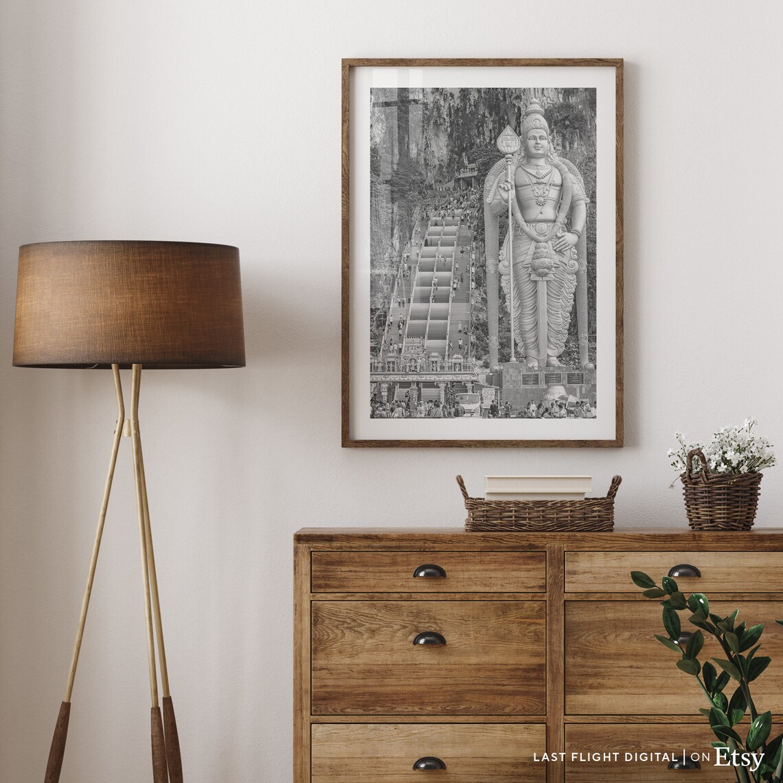 Batu Caves Malaysia Lord Murugan Statue Stairs Black White Poster - Image 5