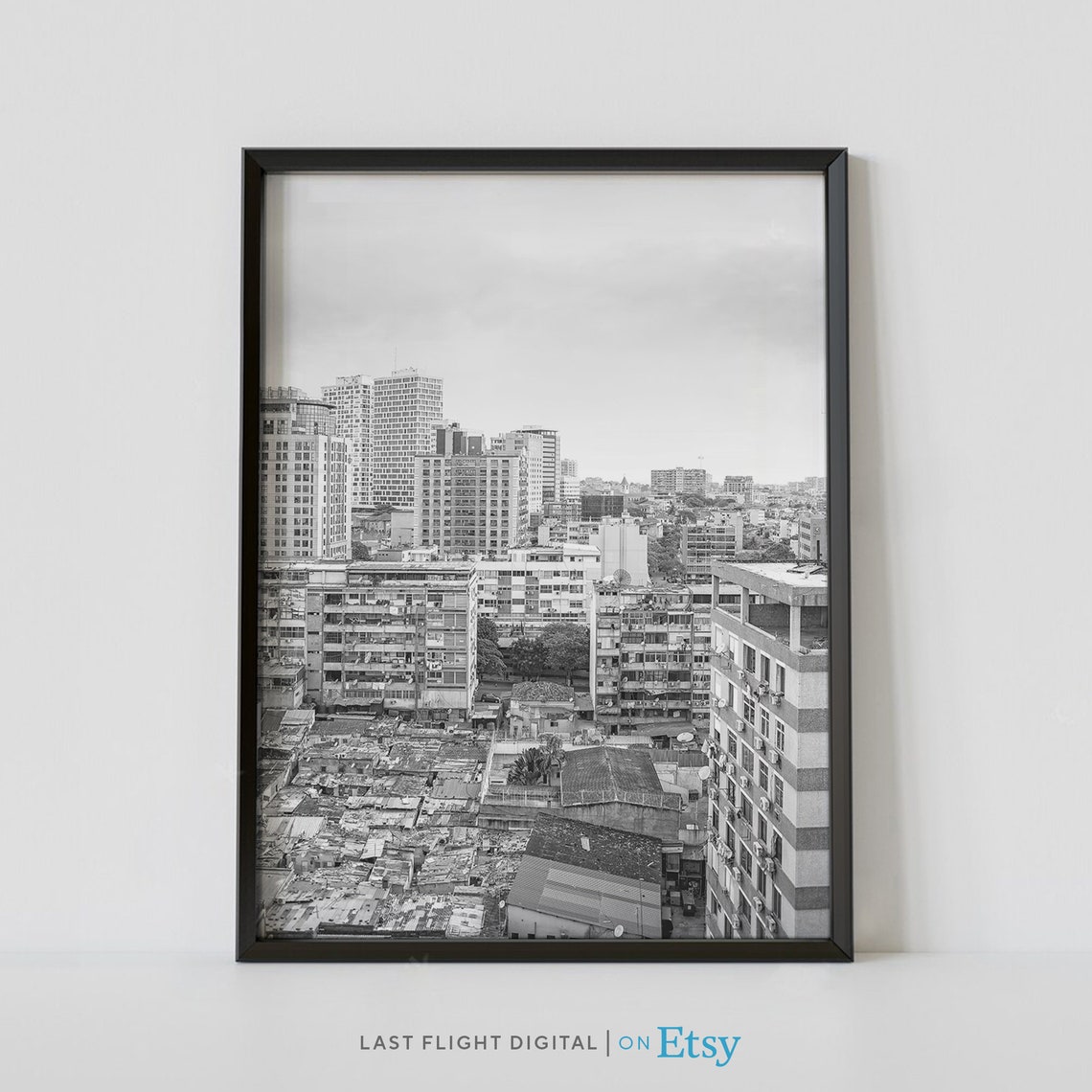 Luanda Angola City Skyline Urban Black And White Photo Poster