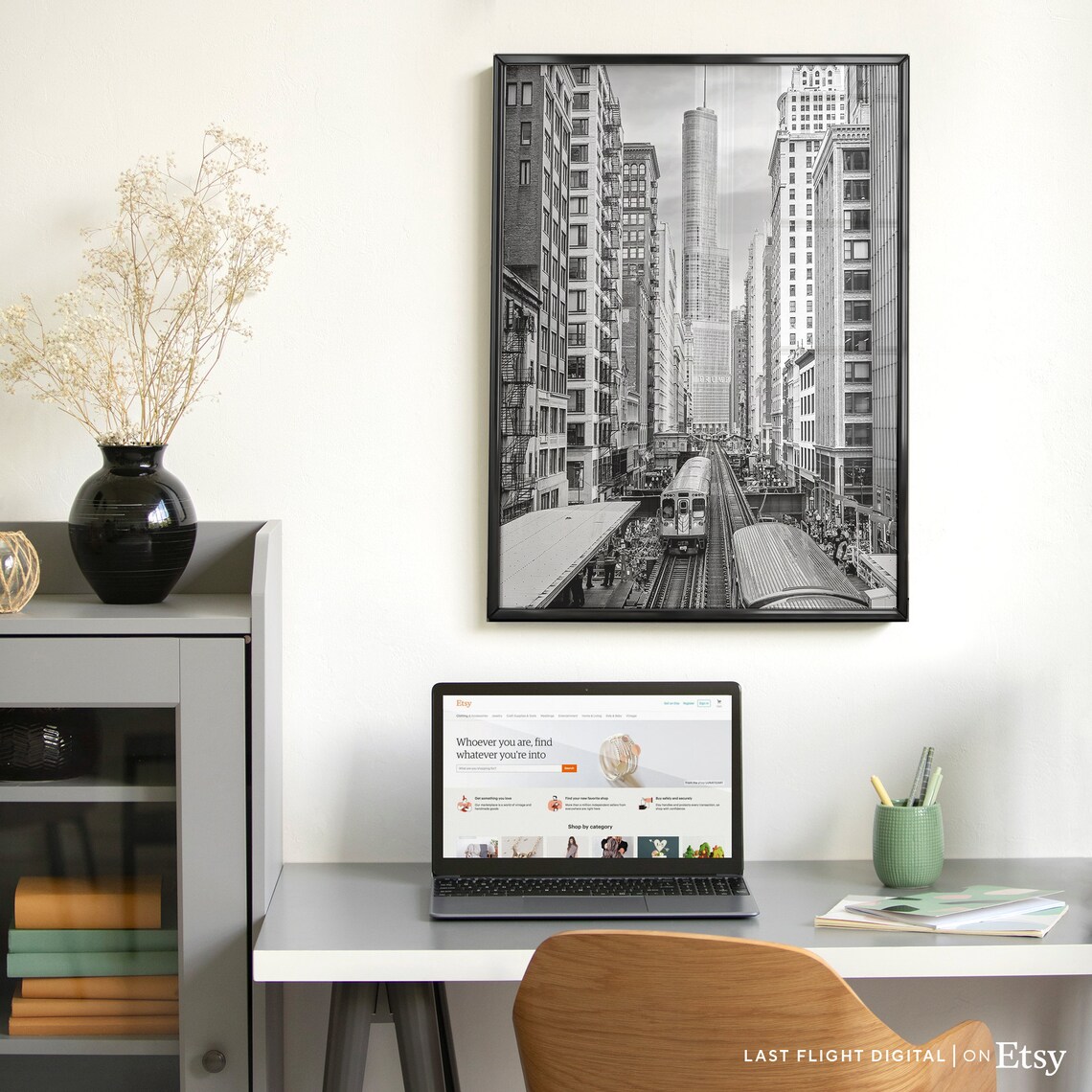 Chicago Downtown Skyline Travel Poster, Black and White - Image 5