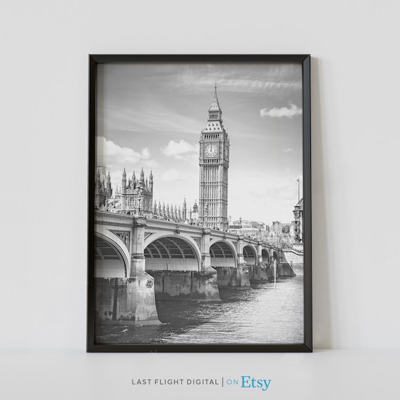London Big Ben England Travel Poster, Black And White