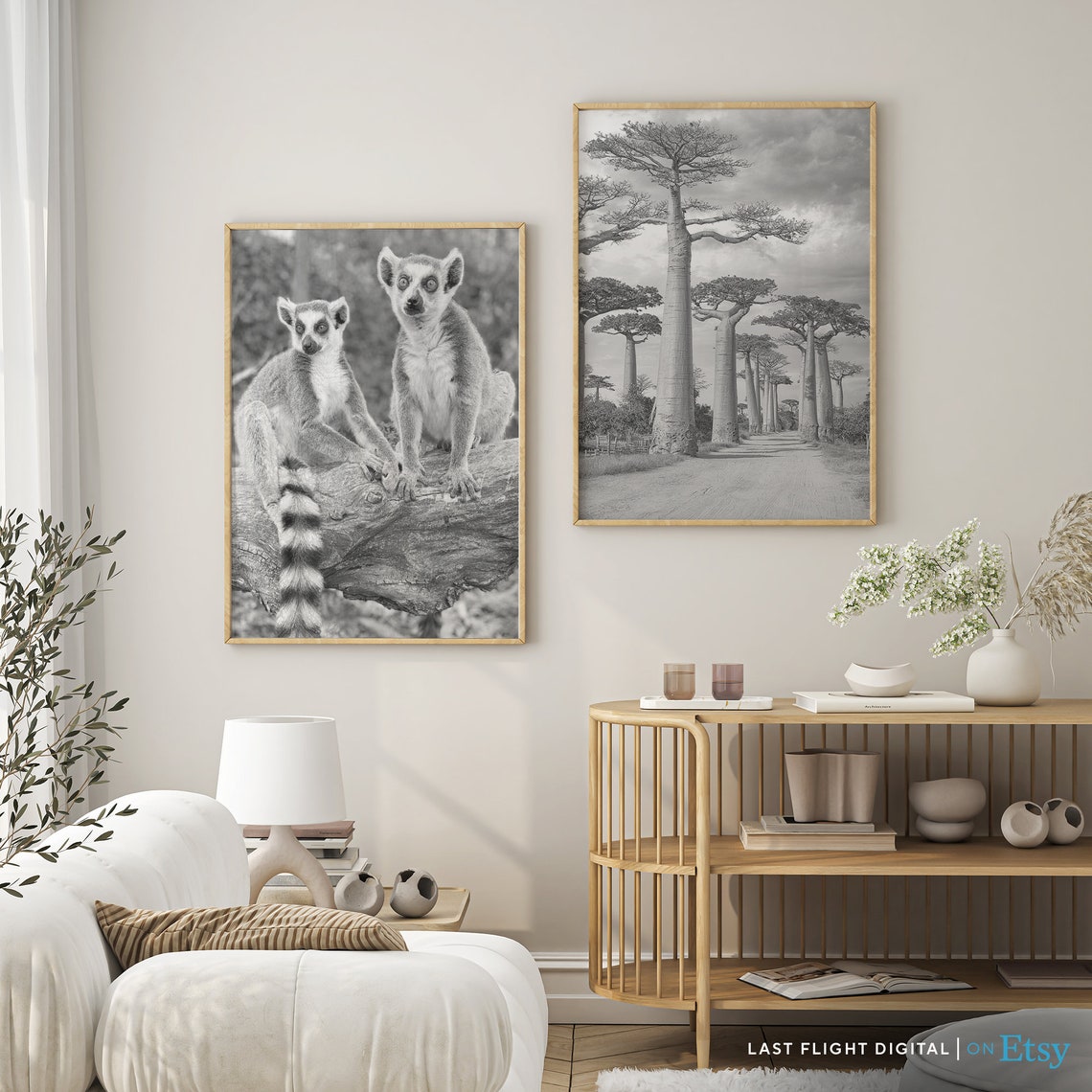 Madagascar Baobab Avenue Towering Trees Road Black White Poster - Image 2