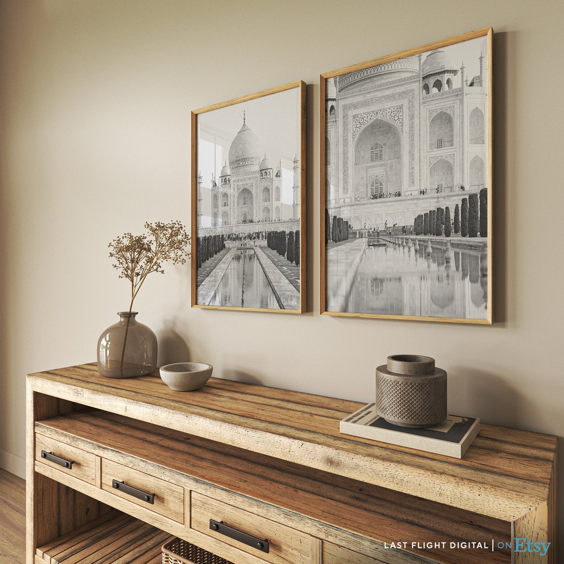 Agra India Taj Mahal Marble Facade Reflection Pool Black White Poster - Image 4