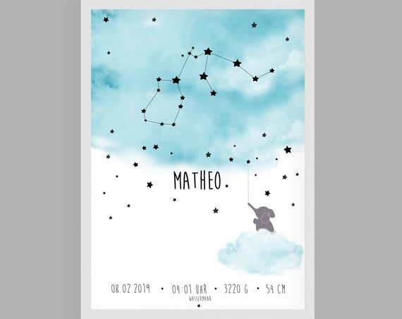 Baby Print Birth Baptism Birth Poster Gift Birth Gift Baptism Birth Announcement Zodiac Image Personalized