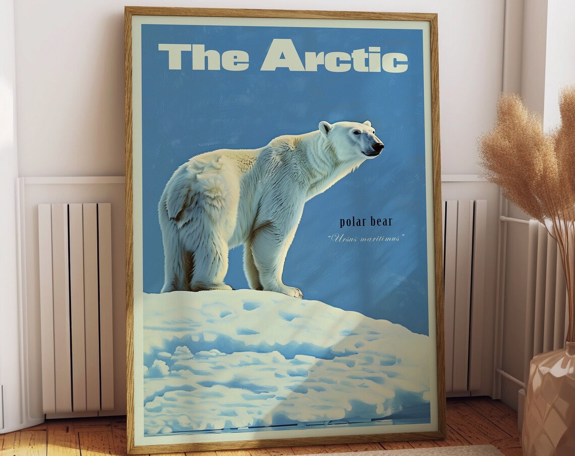 Vintage Polar Bear Art Print, Retro Alaskan Poster