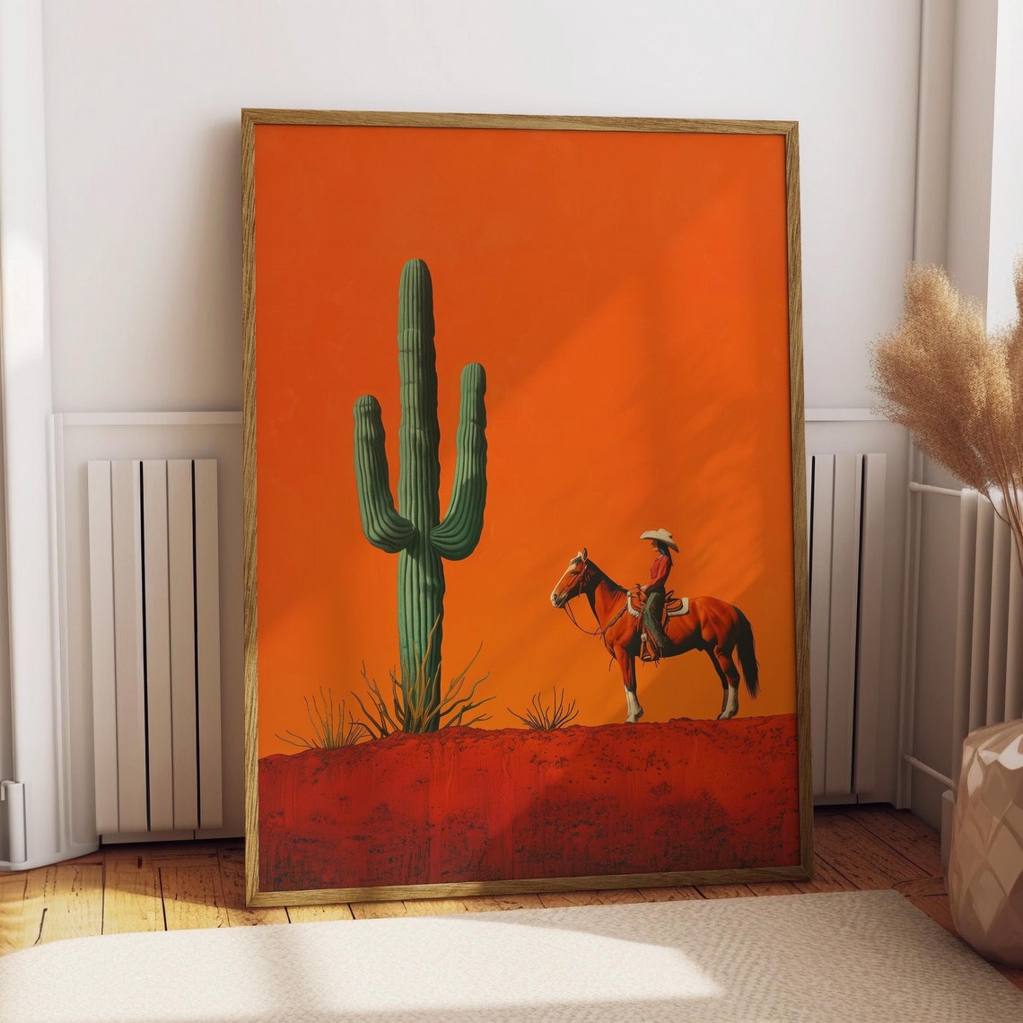 Cowgirl Minimalist Boho Western Art Print, Vintage