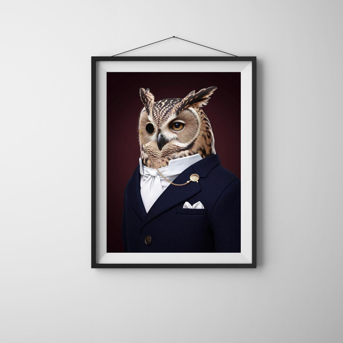 Dapper Owl in Tuxedo with Monocle Anthropomorphic Animal Portrait Poster