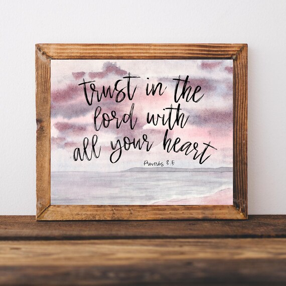 Trust In The Lord Proverbs 35 Bible Quote Print Ocean Christian Sign Scripture Poster Watercolor Verse Wall Decor