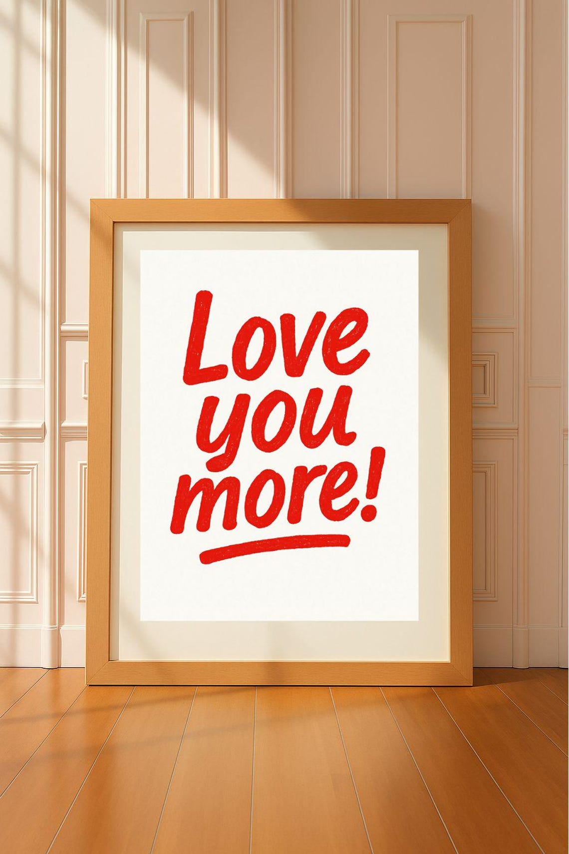 Love You More Red Handwritten Script Romantic Quote Decor Poster