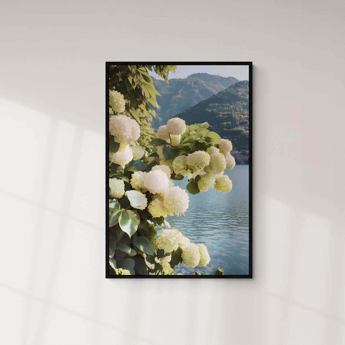 Lake Como Italy Hydrangea Blooms Lakeside Mountain View Travel Poster - Image 4