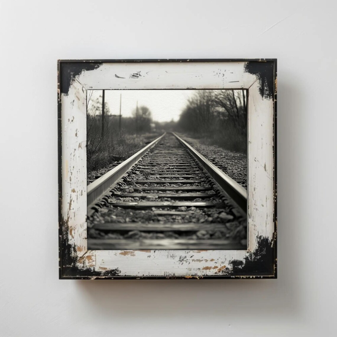 Black and White Train Tracks Vanishing Point Railway Photo Poster - Image 4