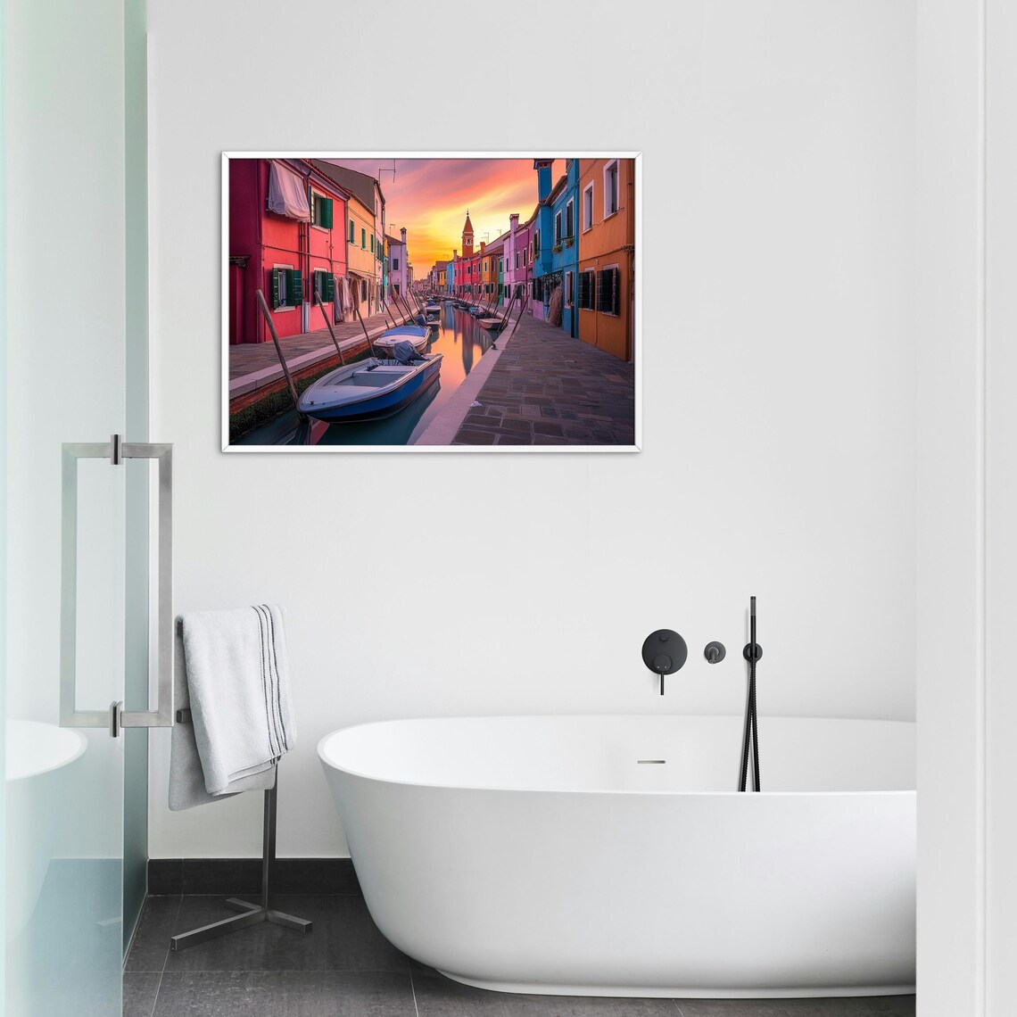 Burano Venice Italy Sunset Canal Colorful Houses Photo Poster - Image 2