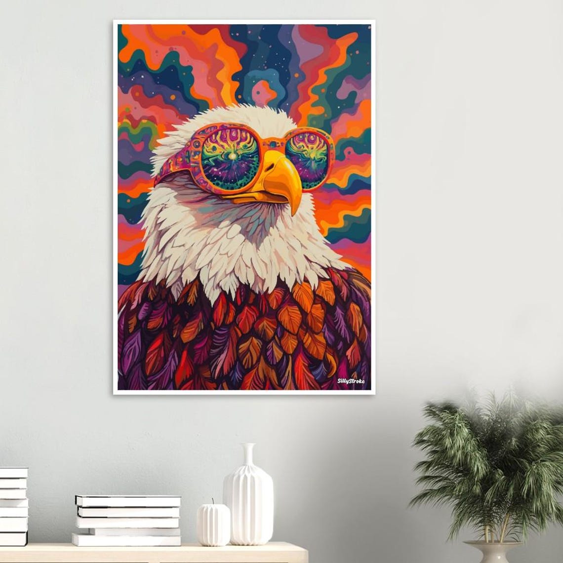 Psychedelic Bald Eagle Wearing Kaleidoscope Sunglasses Poster - Image 3