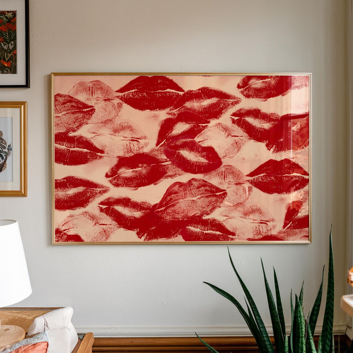 Red Kisses Trendy Art Print, Bedroom Decor