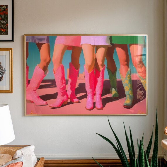 Colorful Retro Cowgirl Boots Western Fashion Statement Art Print