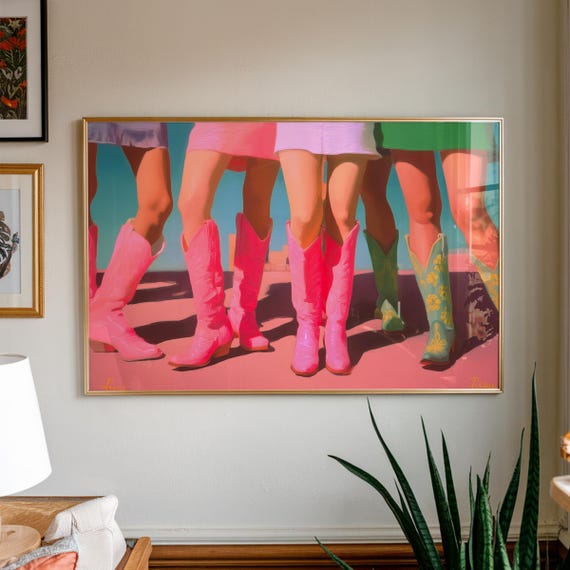 Retro Cowgirl Boots Print Colorful Western Fashion Art